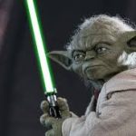 Yoda portrait with a lightsaber